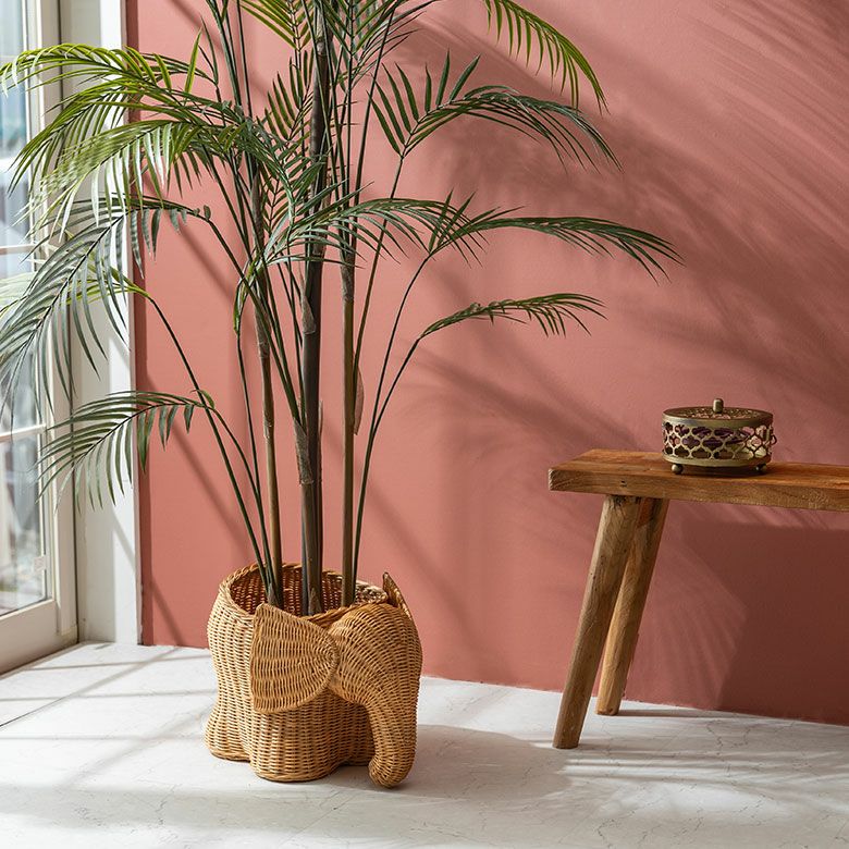 プランターカバー 象 象さん 籐 ラタン 6号鉢 約 W 38cm D 25cm H 26cm