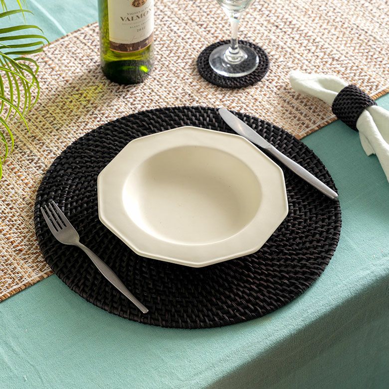 プレートトレイ ラタン 籐 ブラック ラウンド 円形 チャージャー