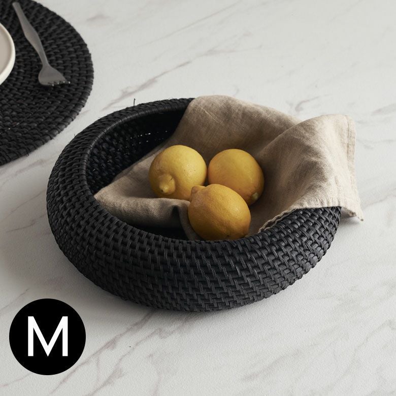 バスケット ラタン 籐 ブラック Mサイズ ボウル 約 W 25cm D 25c...