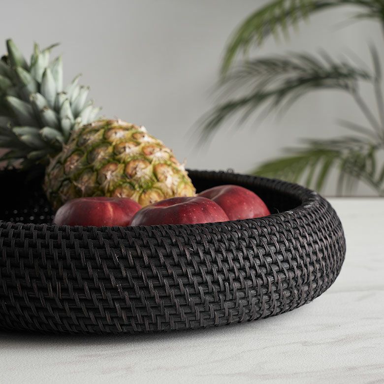 バスケット ラタン 籐 ブラック Lサイズ ボウル 約 W 36cm D 36cm H