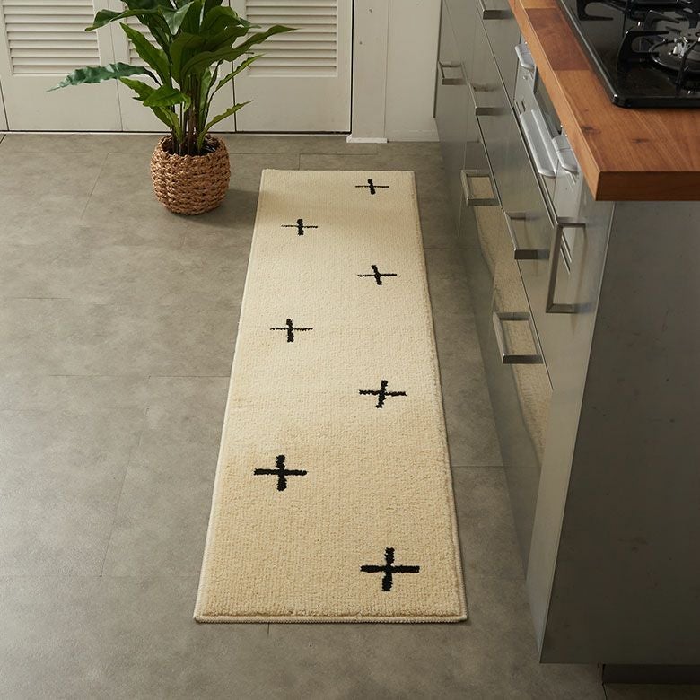 日本製ラグラグマットキッチンマット約45×180cm国産ベニオワレン風クロス長方形防ダニ抗菌防臭洗えるカーペット絨毯じゅうたんホットカーペット床暖房対応可敷物マットオールシーズンおしゃれ北欧リゾート雑貨インテリアアジアン[84350]