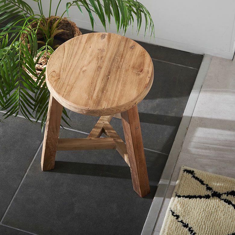 スツール チークウッド 天然木 木製 ショートタイプ 古材 約 W 36cm D