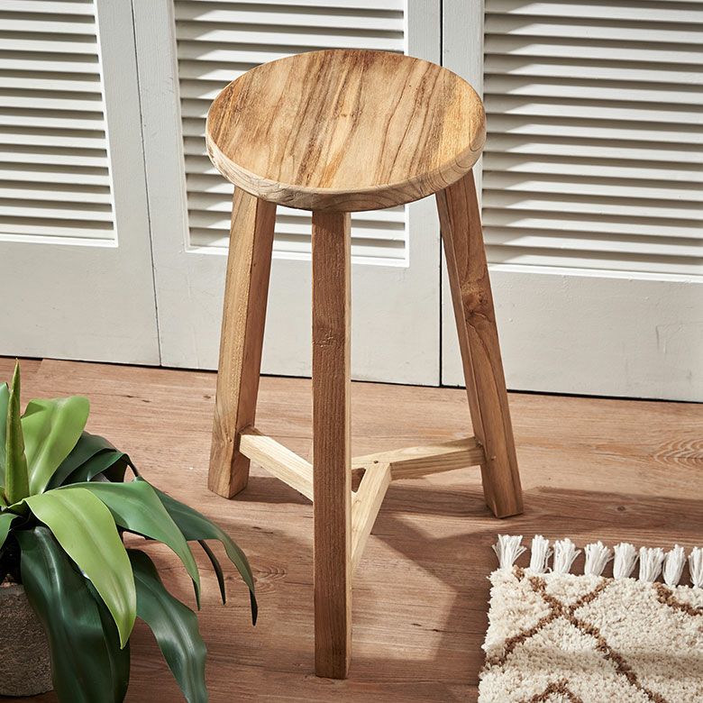 スツール チークウッド 天然木 木製 ハイタイプ 古材 約 W 40cm D 40cm