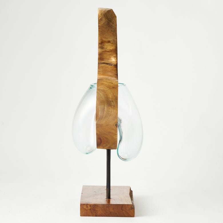 フラワーベース 木製 ウッド ガラス 花瓶 花びん 水入れ可 約 H 15