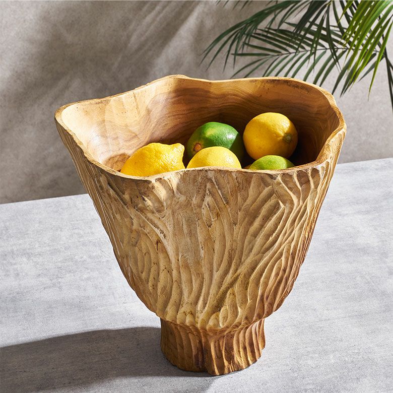 ボウル 木製 チーク ウッド トレイ トレー 約 W 29 cm D 26 cm H 24cm