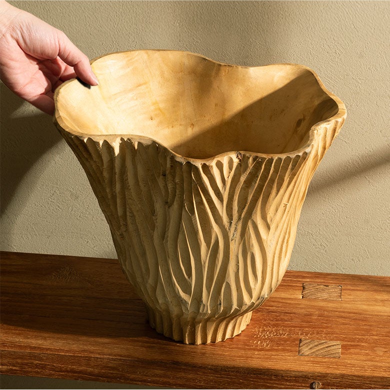 ボウル木製チークウッドトレイトレー約W29cmD26cmH24cmウッドボウルデコレーショントレイダイニングテーブルディスプレイアート収納小物入れナチュラルフルーツバスケットオブジェおしゃれ北欧リゾート雑貨インテリアアジアン[14053]