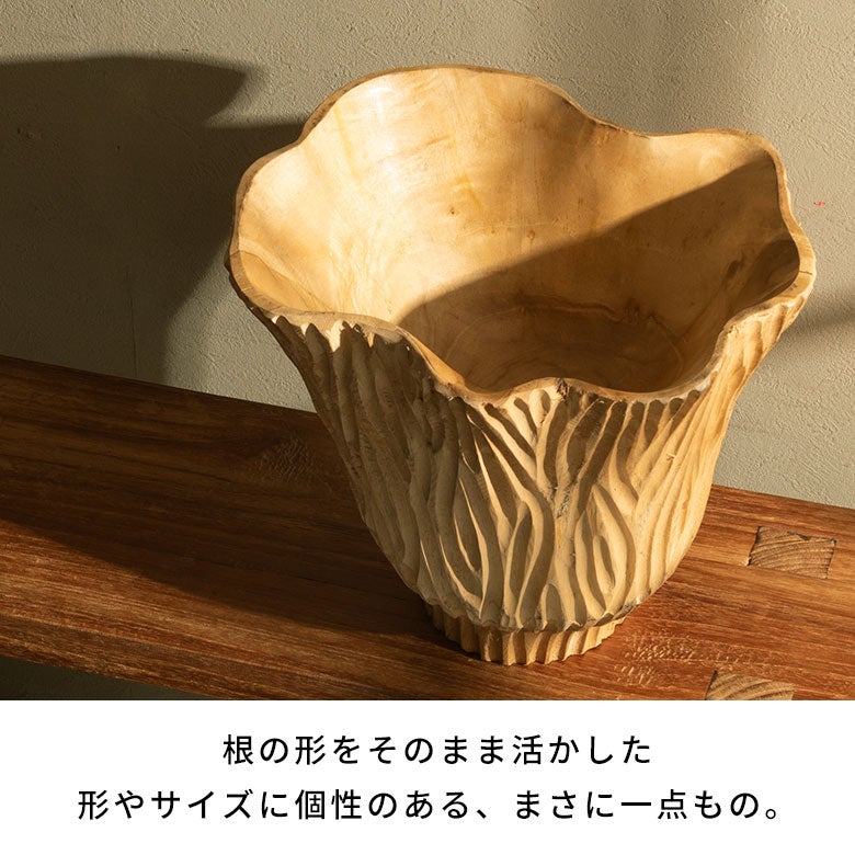 ボウル木製チークウッドトレイトレー約W29cmD26cmH24cmウッドボウルデコレーショントレイダイニングテーブルディスプレイアート収納小物入れナチュラルフルーツバスケットオブジェおしゃれ北欧リゾート雑貨インテリアアジアン[14053]