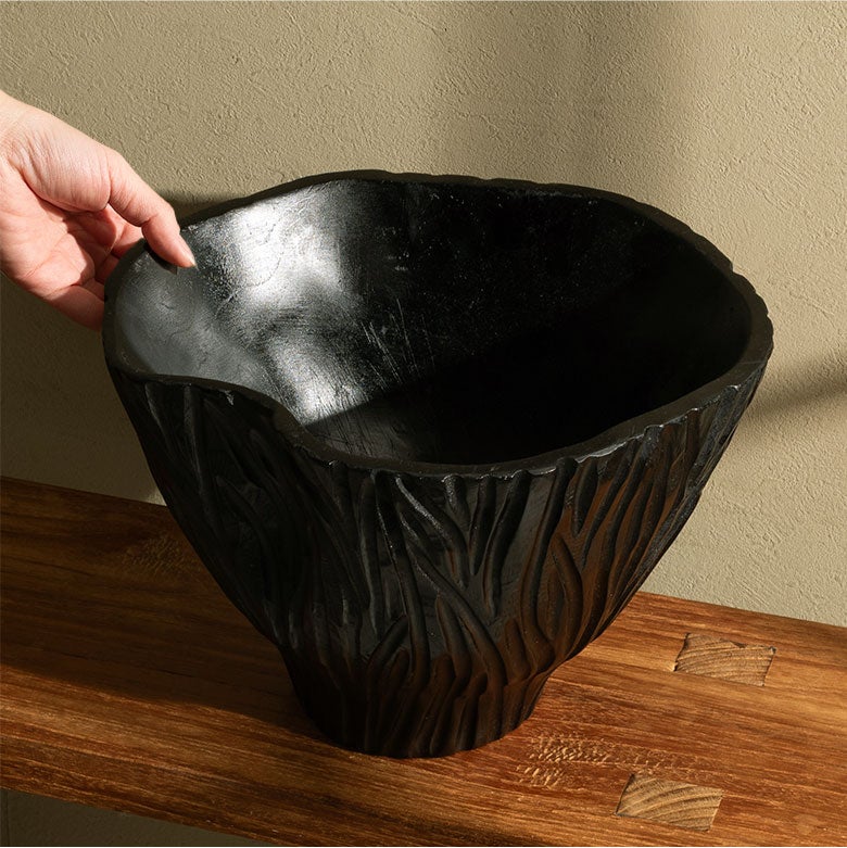 ボウル木製チークウッドトレイトレー約W27cmD22cmH20cmウッドボウルデコレーショントレイダイニングテーブルディスプレイアート収納小物入れナチュラルフルーツバスケットオブジェおしゃれ北欧リゾート雑貨インテリアアジアン[14055]