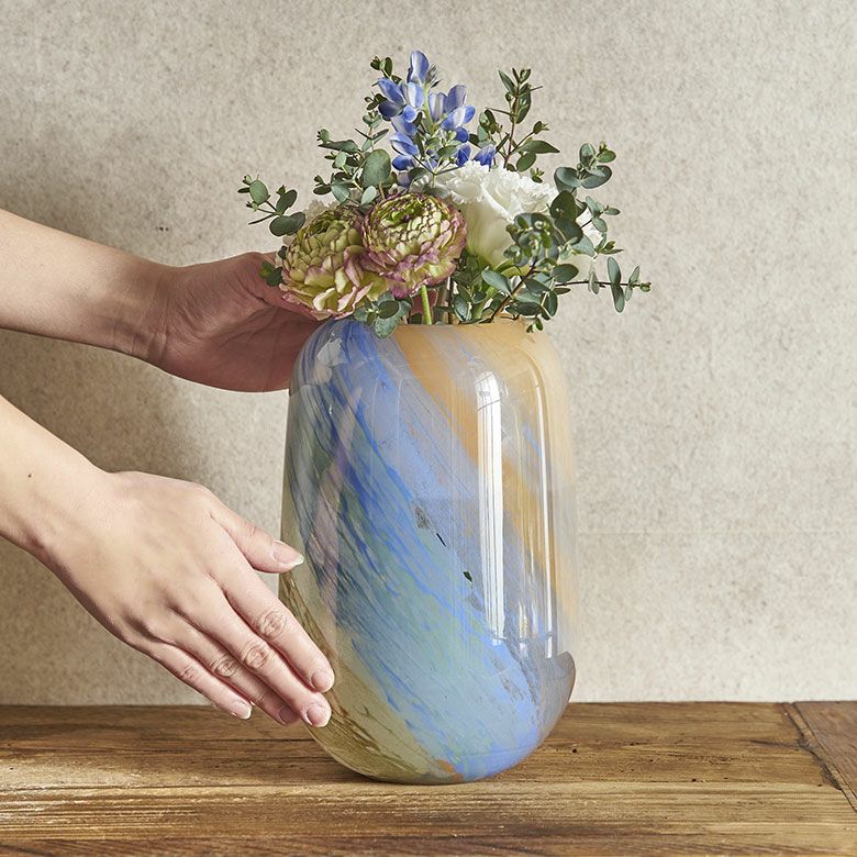 フラワーベース 花瓶 花びん 水入れ可 マーブル トール 約 W 15.5cm D