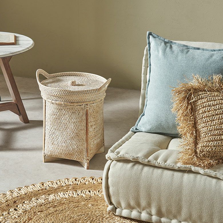 バスケット かご 約 18L ラタン バンブー 籐 竹 深型 約 W 30cm D 30cm