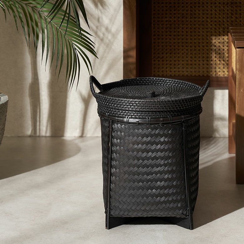 バスケット かご 約 18L ラタン バンブー 籐 竹 深型 約 W 30cm D 30cm