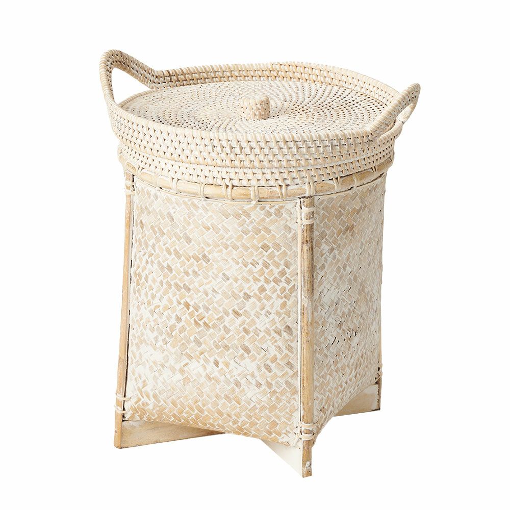 バスケット かご 約 18L ラタン バンブー 籐 竹 深型 約 W 30cm D 30cm