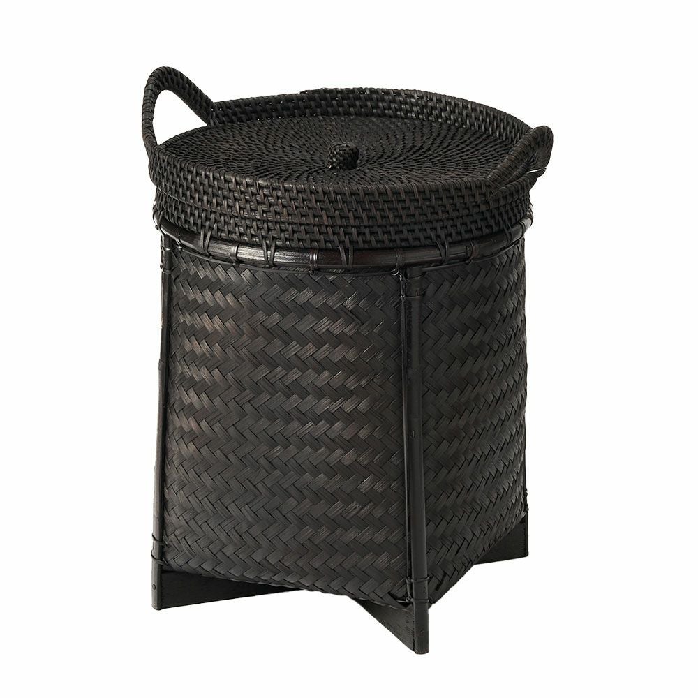 バスケット かご 約 18L ラタン バンブー 籐 竹 深型 約 W 30cm D 30cm