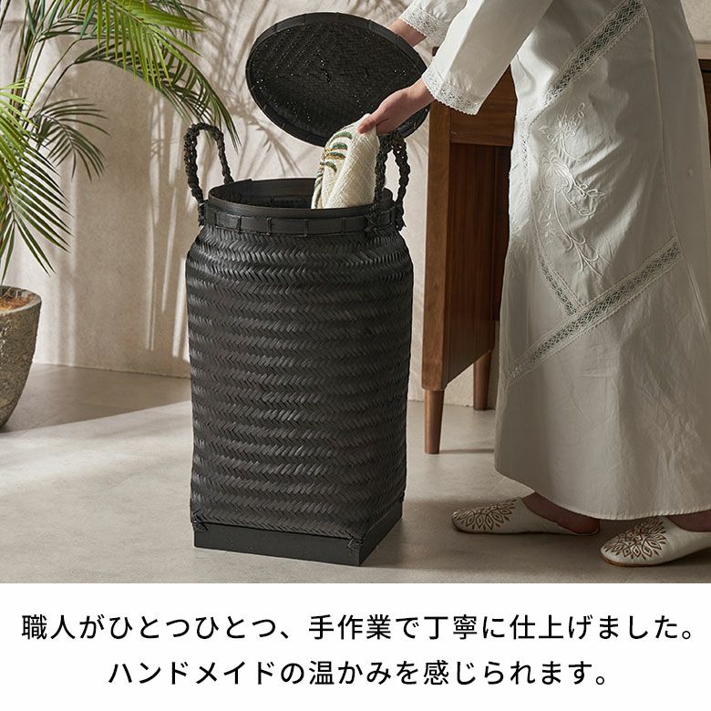 バスケット かご 約 37L バンブー 竹 深型 約 W 30cm D 30cm H 58cm
