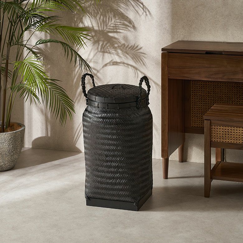 バスケット かご 約 37L バンブー 竹 深型 約 W 30cm D 30cm H 58cm