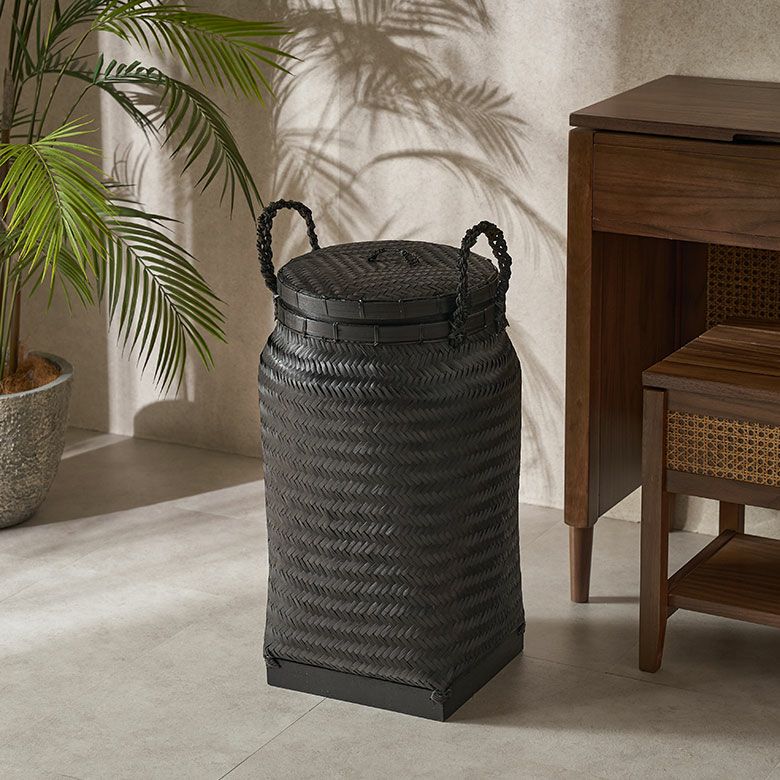 バスケット かご 約 37L バンブー 竹 深型 約 W 30cm D 30cm H 58cm