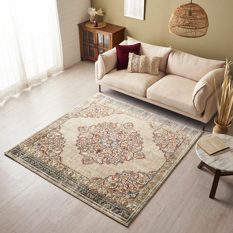 ラグ ラグマット 約 185×185cm 正方形 エジプト製 ペルシャ 絨毯風