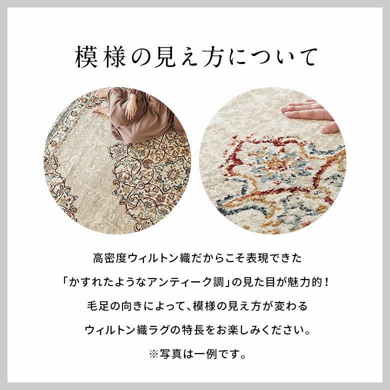 ペルシャ絨毯風メダリオン柄のウィルトン織ラグ レイラ 約185×185cm 2