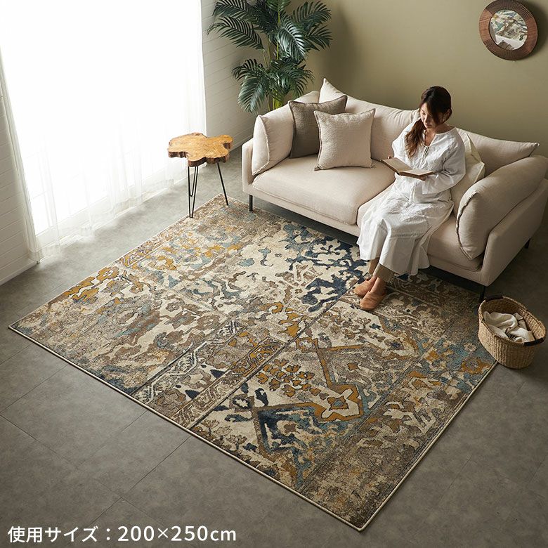 ラグ ラグマット 約 185×185cm 正方形 エジプト製 ペルシャ 絨毯風