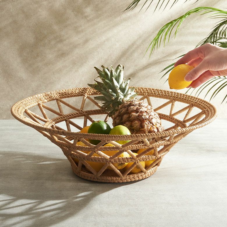 バスケット かご 円形 丸 ラタン 籐 約 W 46cm D 46cm H 15cm かご