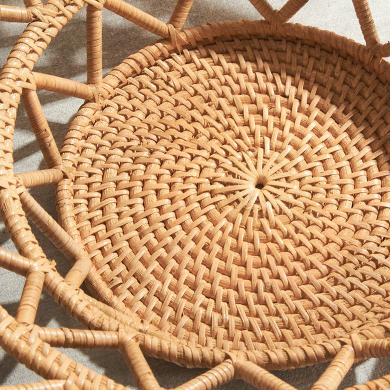 バスケット かご 円形 丸 ラタン 籐 約 W 46cm D 46cm H 15cm かご
