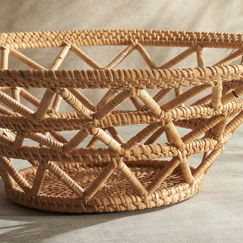 バスケット かご 円形 丸 ラタン 籐 約 W 46cm D 46cm H 15cm かご