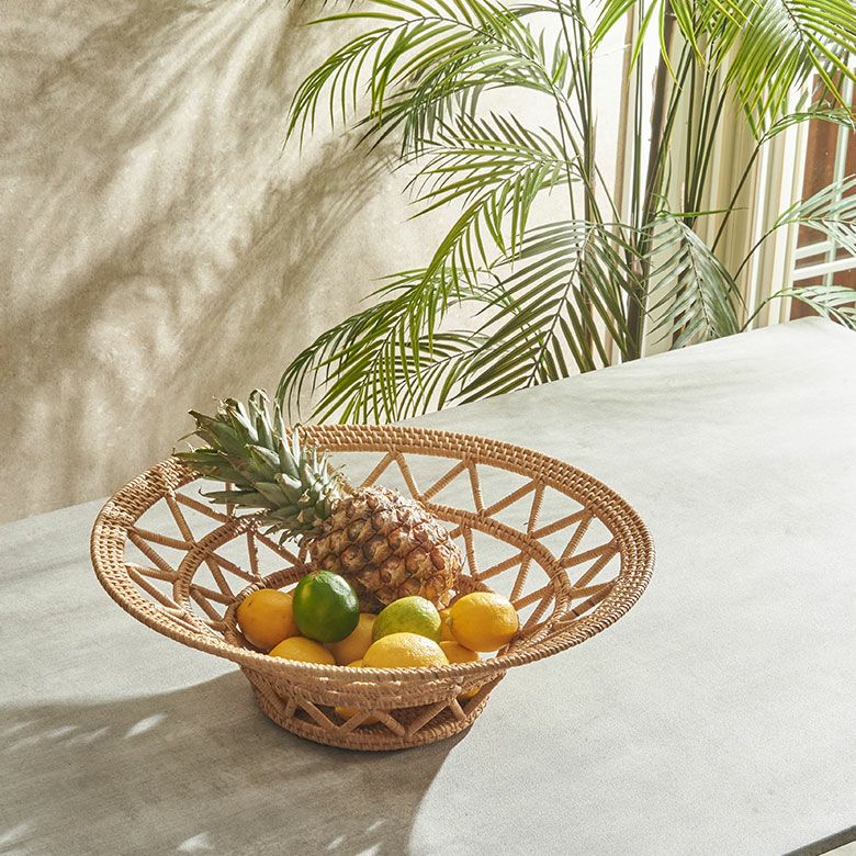 バスケット かご 円形 丸 ラタン 籐 約 W 46cm D 46cm H 15cm かご