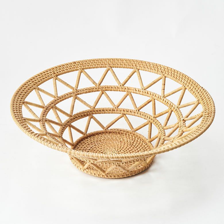 バスケット かご 円形 丸 ラタン 籐 約 W 46cm D 46cm H 15cm かご