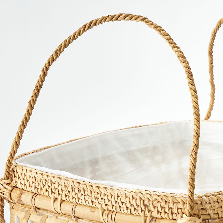 バスケット かご 約 15L ラタン バンブー 籐 竹 約 W 38cm D 26cm H