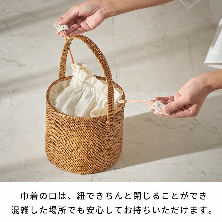 かごバッグ バリ島 アタバッグ 浴衣 巾着付き 筒形 バッグ アジアン