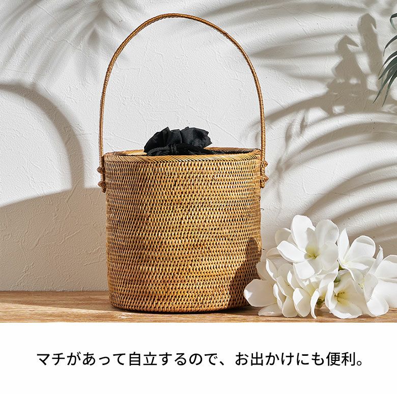 かごバッグ バリ島 アタバッグ 浴衣 巾着付き 筒形 バッグ アジアン