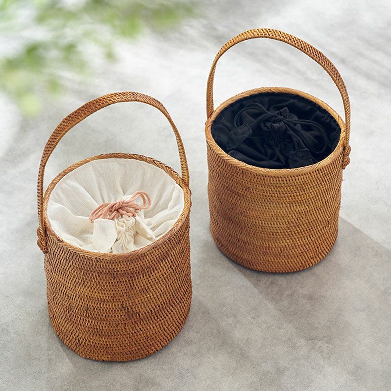 かごバッグ バリ島 アタバッグ 浴衣 巾着付き 筒形 バッグ アジアン