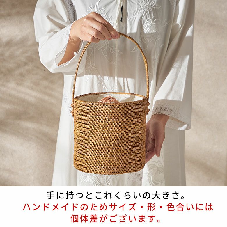 かごバッグ バリ島 アタバッグ 浴衣 巾着付き 筒形 バッグ アジアン