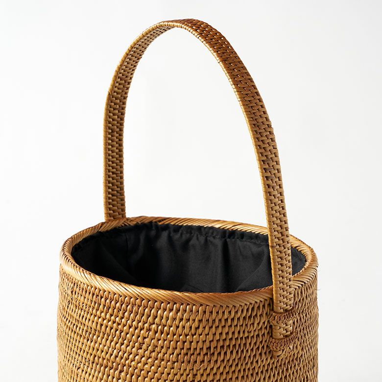 かごバッグ バリ島 アタバッグ 浴衣 巾着付き 筒形 バッグ アジアン