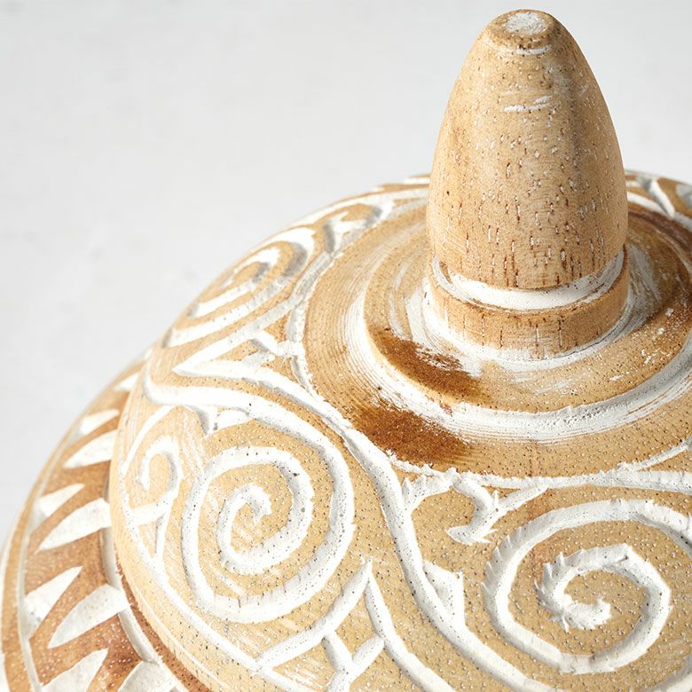 オブジェのような木彫りのアジアン小物入れ Mサイズ [14129]