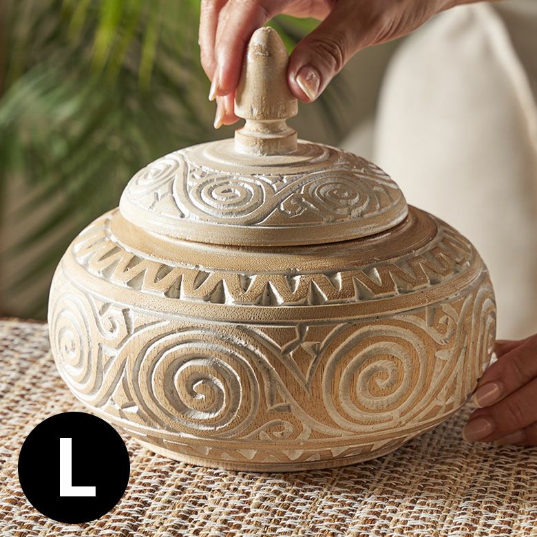 オブジェのような木彫りのアジアン小物入れ Lサイズ [14130]