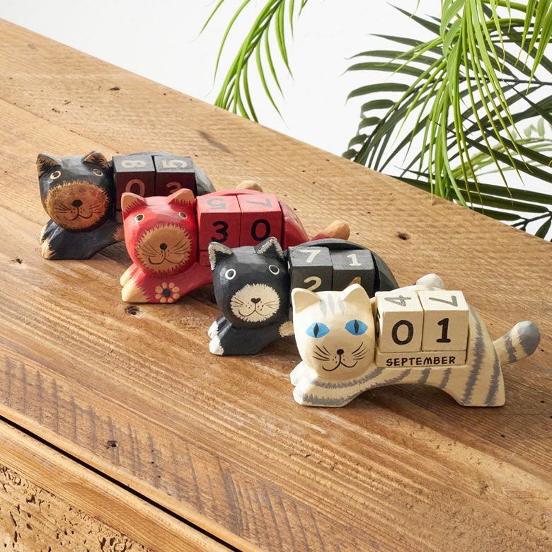 万年カレンダー アジアン雑貨 猫 インドネシア バリ猫 置物 かわいい