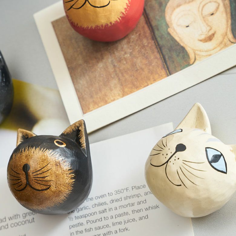 アジアン雑貨 猫 マグネット 木製 インドネシア バリ猫 置物 かわいい