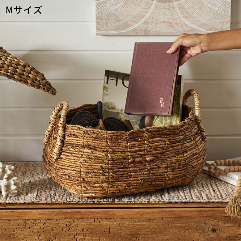 バナナリーフ　筒形バスケット　蓋付き　２個セット　インドネシア　希少デザイン バスケット 収納 かご おしゃれ 小物入れ アジアン雑貨 バナナリーフ 3