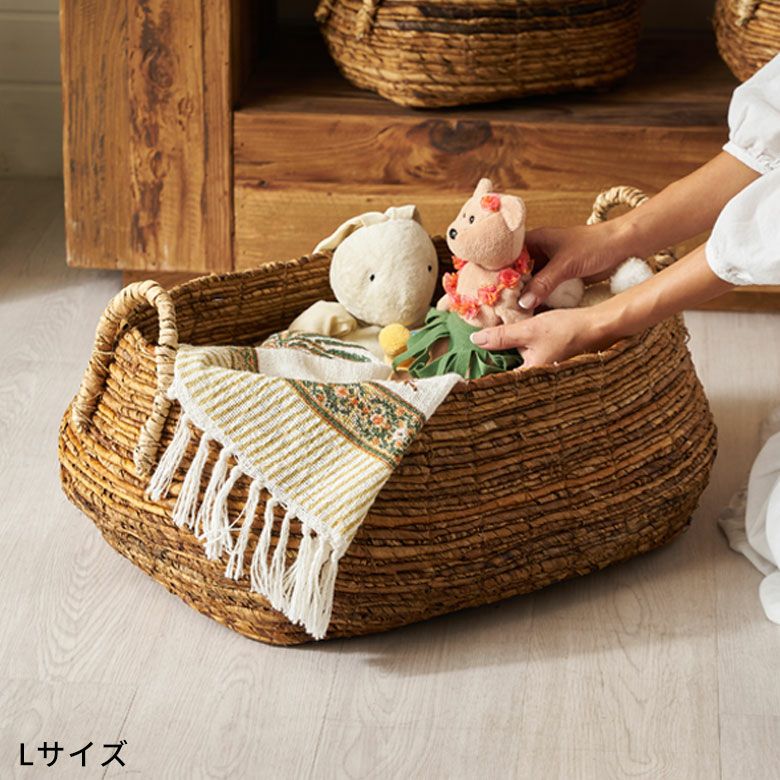 バナナリーフ　筒形バスケット　蓋付き　２個セット　インドネシア　希少デザイン バスケット 収納 かご おしゃれ 小物入れ アジアン雑貨 バナナリーフ 3