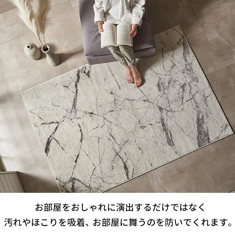 ふんわりなのに遊び毛が出にくいウィルトンラグカーペット（大理石柄