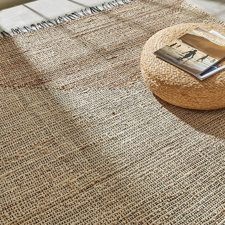 【定価15万円】高級 ジュート ウール ラグ ベージュ インド ハンドメイド ジュートで編まれたインドのハンドメイドラグカーペット[34642