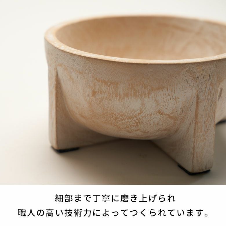 モンキーポッドツリーを彫って作られた木彫りの小物入れボウル[14249]