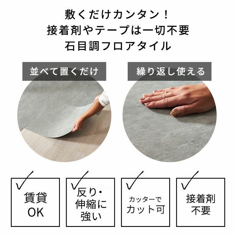置くだけで簡単にタイルの床へリフォームできる吸着タイプのFLOORLY