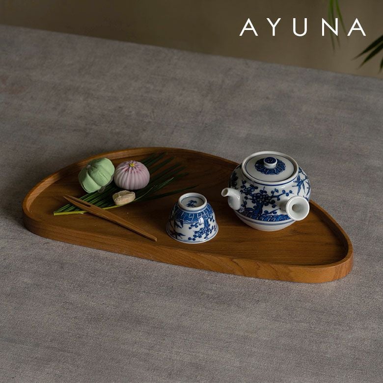 ［AYUNA アユナシリーズ］チーク無垢材 豆型トレイ[14286]