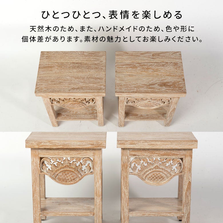 チーク無垢材のフレームに職人がハンドメイドで彫刻を施したサイド