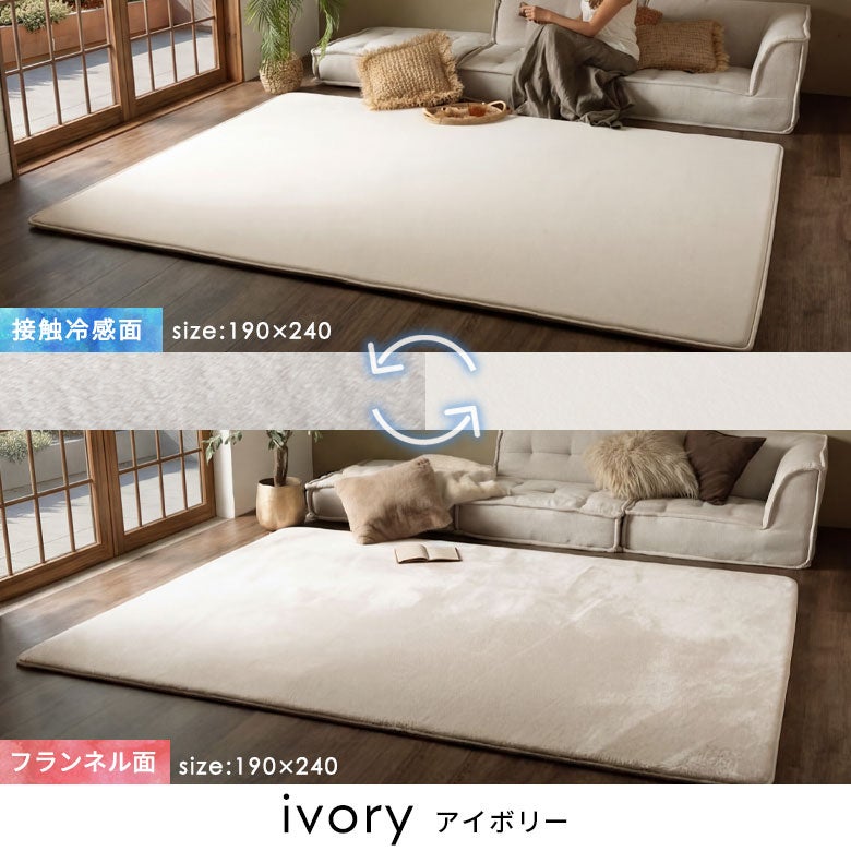 接触冷感／フランネル 高反発リバーシブルラグ 超極厚もっちり弾力