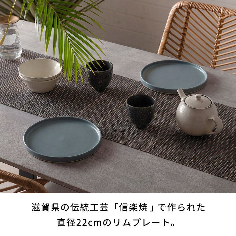 新品　陶器　陶芸作家　リム大皿2枚　798 朝食からディナーまで、一枚で食卓が整う 信楽焼 ライトブルー 22cm
